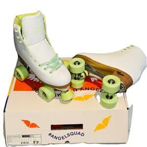 NEW SZ 7 Angel Skates Quad Roller Skates White Green Lime Neon NIB Women's Girls